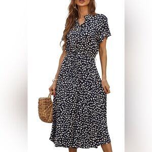 Dress, navy blue with white polka dots, size L